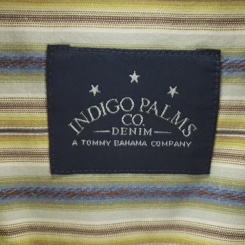 Tommy Bahama Indigo Palms Shirt Mens XL Yellow Blue Striped Cotton Button-Up
